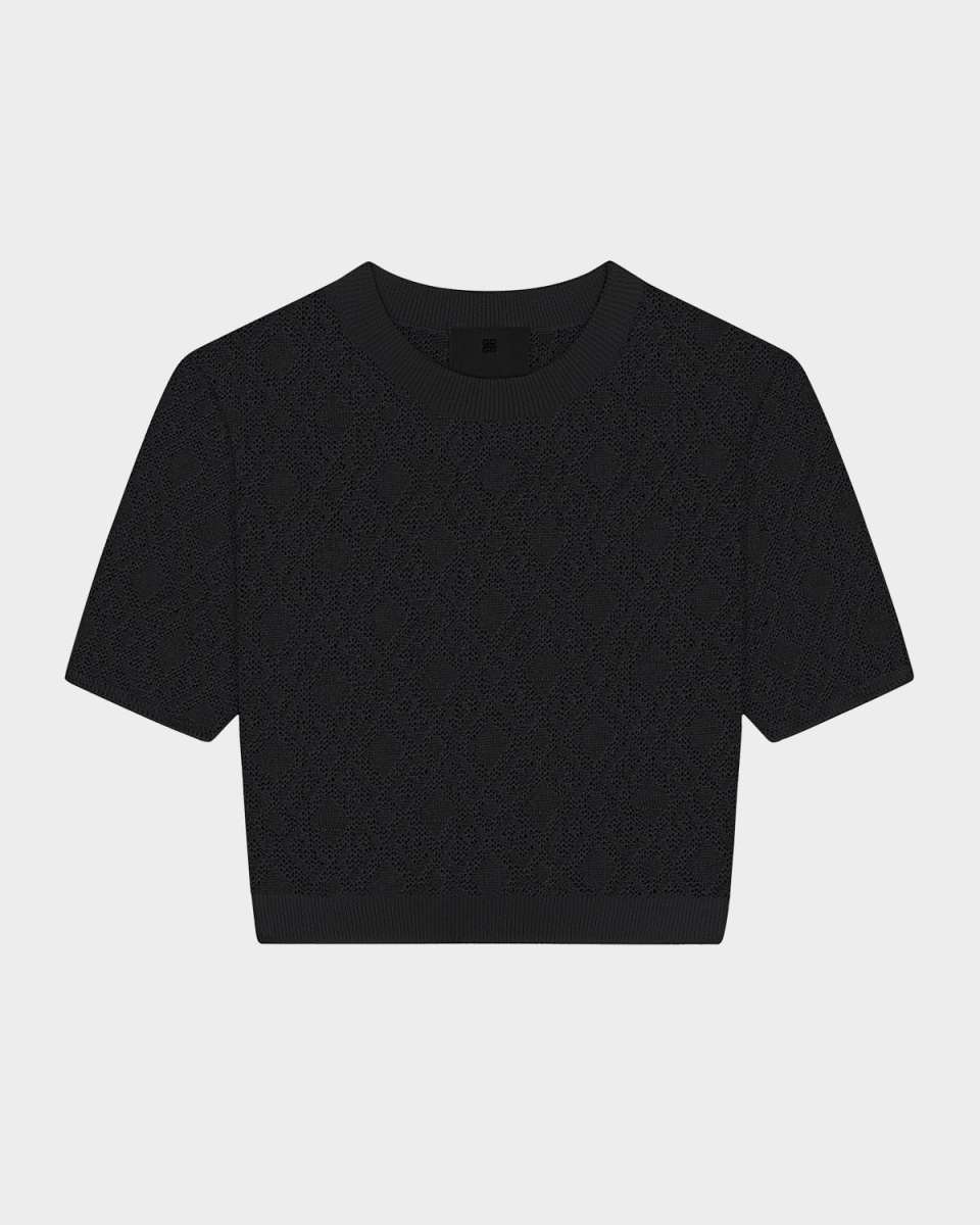 4G Pointelle Knit Short-Sleeve Crop Sweater